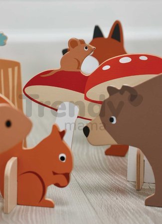 Drevená sada na kroket Woodland Indoor Croquet Set Tender Leaf Toys 2 palice s loptičkami a 6 bránok v tvare zvieratiek v plátenej taške