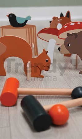 Drevená sada na kroket Woodland Indoor Croquet Set Tender Leaf Toys 2 palice s loptičkami a 6 bránok v tvare zvieratiek v plátenej taške