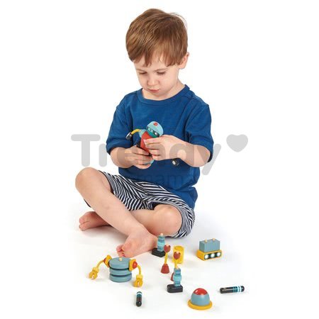Drevené retro postavičky Robot Construction Tender Leaf Toys skladačka