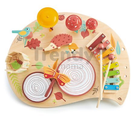 Drevený hudobný stôl Musical Table Tender Leaf Toys s bubnami xylofónom píšťalkou