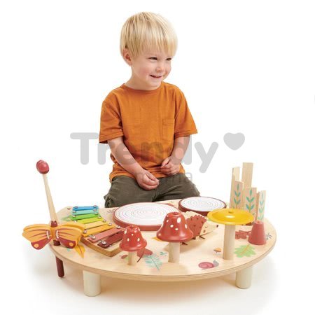 Drevený hudobný stôl Musical Table Tender Leaf Toys s bubnami xylofónom píšťalkou