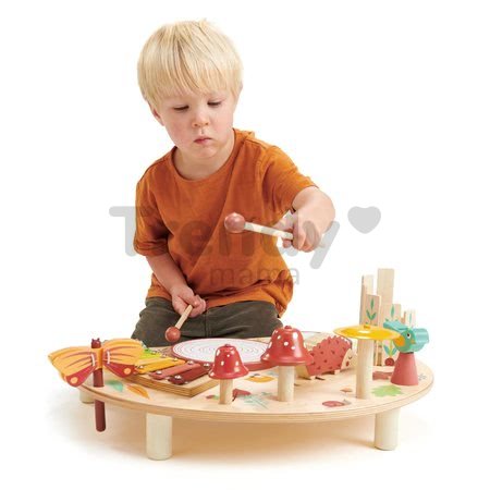 Drevený hudobný stôl Musical Table Tender Leaf Toys s bubnami xylofónom píšťalkou