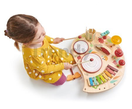 Drevený hudobný stôl Musical Table Tender Leaf Toys s bubnami xylofónom píšťalkou