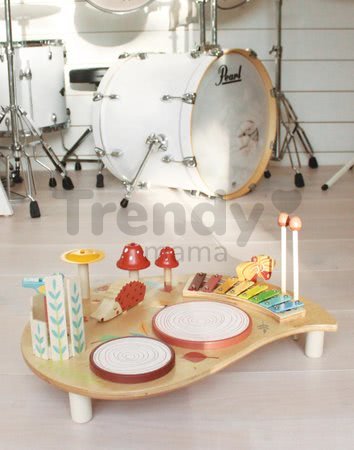 Drevený hudobný stôl Musical Table Tender Leaf Toys s bubnami xylofónom píšťalkou