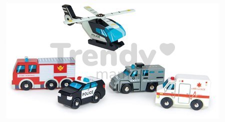 Drevené záchranárske vozidlá Emergency Vehicles Tender Leaf Toys 5 druhov autíčok