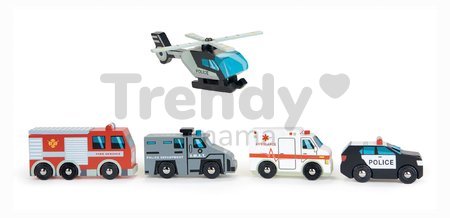 Drevené záchranárske vozidlá Emergency Vehicles Tender Leaf Toys 5 druhov autíčok