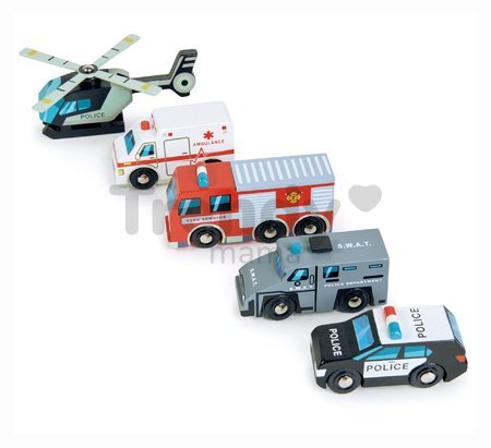 Drevené záchranárske vozidlá Emergency Vehicles Tender Leaf Toys 5 druhov autíčok