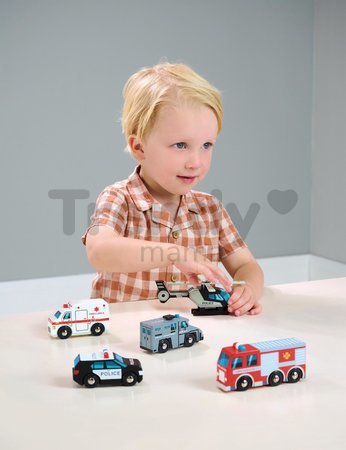 Drevené záchranárske vozidlá Emergency Vehicles Tender Leaf Toys 5 druhov autíčok