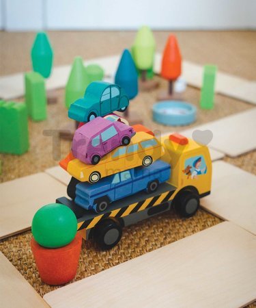 Drevené stohovateľné autíčka Stacking Cars Tender Leaf Toys 7 druhov autíčok pre rozvoj jemnej motoriky od 18 mes