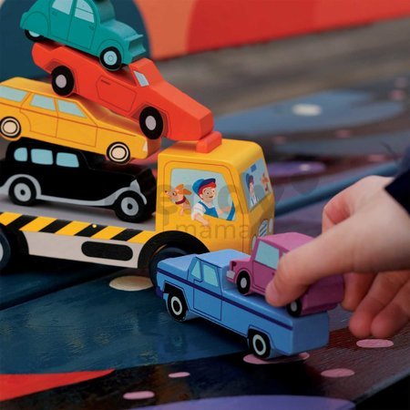 Drevené stohovateľné autíčka Stacking Cars Tender Leaf Toys 7 druhov autíčok pre rozvoj jemnej motoriky od 18 mes