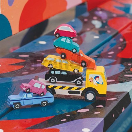Drevené stohovateľné autíčka Stacking Cars Tender Leaf Toys 7 druhov autíčok pre rozvoj jemnej motoriky od 18 mes