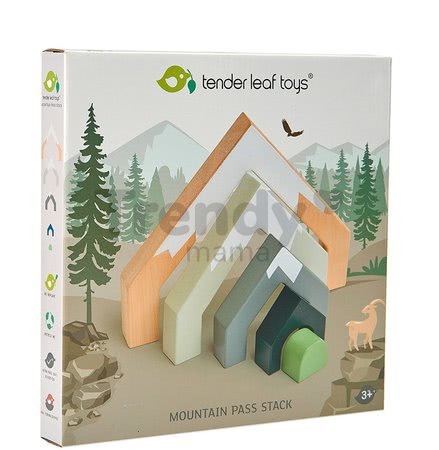 Drevený horský priechod Mountain Pass Stack Tender Leaf Toys 5 horských vrcholov tunelov štítov