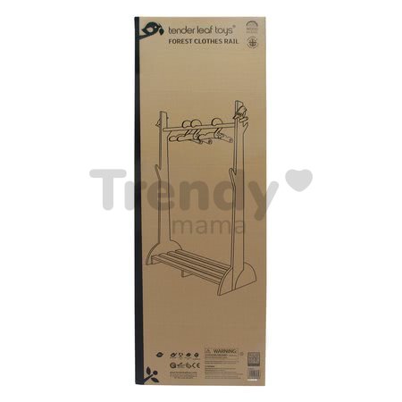 Drevený detský šatník Forest Clothes Rail Tender Leaf Toys s 3 vešiakmi a vtáčikmi