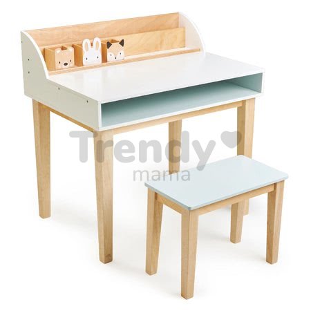 Drevený stôl so stoličkou Desk and Chair Tender Leaf Toys s úložným priestorom a 3 odkladacie nádobky so zvieratkami