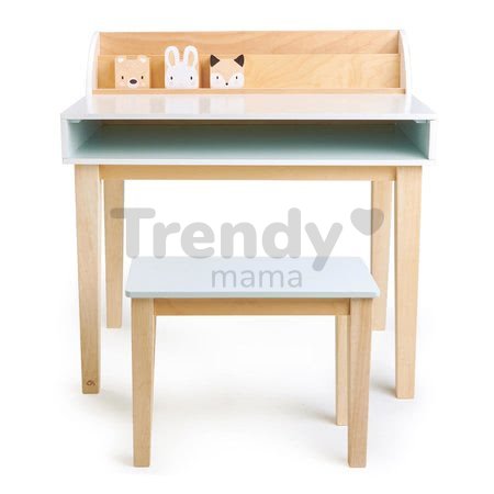 Drevený stôl so stoličkou Desk and Chair Tender Leaf Toys s úložným priestorom a 3 odkladacie nádobky so zvieratkami
