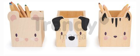 Drevený stojan na ceruzky zvieratká Pet Pencil Holders Tender Leaf Toys mačička šteniatko a myška