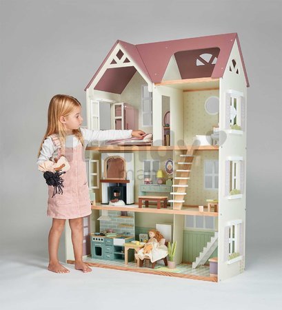 Drevený domček pre bábiky Mulberry Mansion Tender Leaf Toys 3 poschodový so 6 izbami a nábytkom