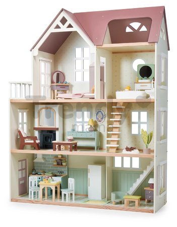 Drevený domček pre bábiky Mulberry Mansion Tender Leaf Toys 3 poschodový so 6 izbami a nábytkom