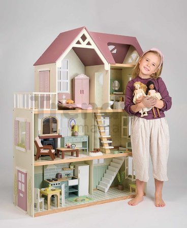 Drevený domček pre bábiky Mulberry Mansion Tender Leaf Toys 3 poschodový so 6 izbami a nábytkom