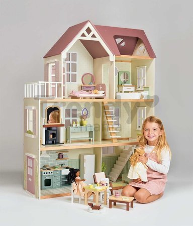 Drevený domček pre bábiky Mulberry Mansion Tender Leaf Toys 3 poschodový so 6 izbami a nábytkom