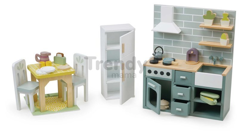 Drevený domček pre bábiky Mulberry Mansion Tender Leaf Toys 3 poschodový so 6 izbami a nábytkom