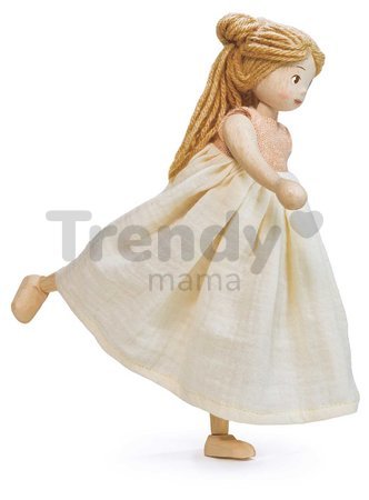 Drevená bábika v šatách Ferne Wooden Doll Tender Leaf Toys s pohyblivými rukami a nohami 25 cm výška
