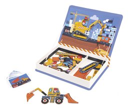 Magnetická kniha Na stavbe Construction Magnetibook Janod 50 magnetiek a 18 šablón