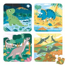 Puzzle v kufríku 4v1 Dinosaury Dinosaurs Janod 6-9-12-16 dielov od 24 mes