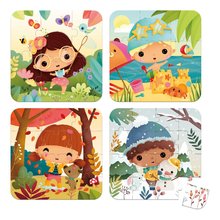 Puzzle v kufríku 4v1 Ročné obdobia The 4 Seasons Janod 6-9-12-16 dielov od 24 mes