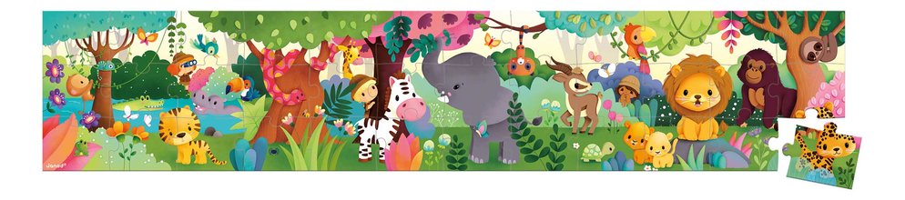Puzzle v kufríku Džungľa Wild Animals Janod panoramatické 36 dielov od 4 rokov