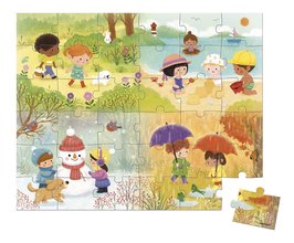 Puzzle v kufríku Štyri ročné obdobia Seasons Janod 36 dielov od 4 rokov