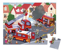 Puzzle v kufríku Požiarnici Firemen Janod 24 dielov