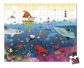 Puzzle v kufríku Podmorský svet Underwater World Janod 100 dielov od 6 rokov