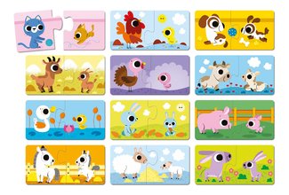 Spoločenská hra pre deti Duonimo Nájdi mláďatká zvieratká Parents and Baby Animals Puzzles Janod 24 dielov od 24 mes