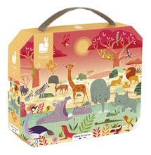 Puzzle v kufríku Savana Animal Reserve Janod 54 dielov od 5 rokov