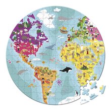 Puzzle v kufríku Zemeguľa World Janod obojstranné okrúhle 208 dielov od 7 rokov