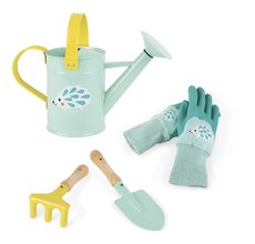 Sada záhradného náradia Little Gardener Playset Happy Garden Janod hrabličky lopatka krhlička a rukavice J03187