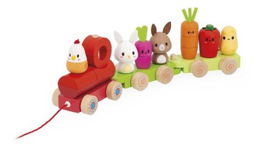 Drevený vláčik na ťahanie Farma Farm Train Janod so šnúrkou od 12 mes J03314