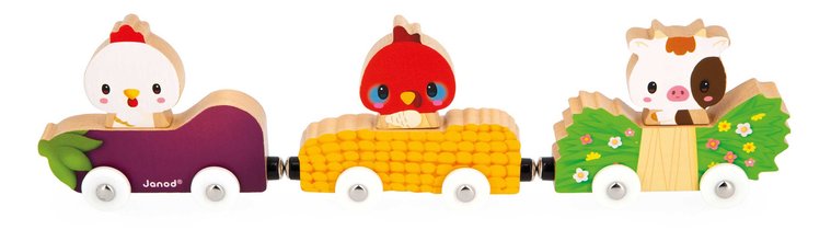 Drevený magnetický vláčik Zvieratká z farmy Magnetic Farm Animals Janod od 24 mes J03316