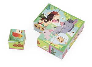 Drevené obrázkové kocky Farma Cardboard Blocks Janod 9 dielov od 24 mes J03329