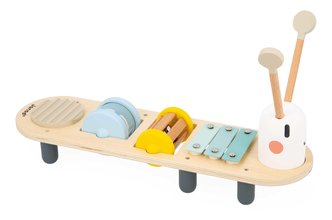 Drevený hudobný stolík Húsenica Caterpillar Musical Stand Sweet Cocoon Janod 5 hudobných nástrojov od 12 mes J04058