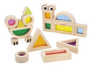 Drevené kocky Translucent Blocks Sensory Janod priesvitné s predlohami 12 dielov od 12 mes J05306