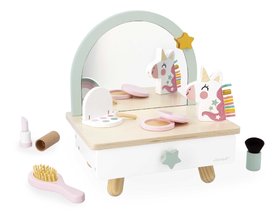 Drevený kozmetický stolík Jednorožec Small Dressing Table Unicorn Janod so zrkadlom 7 doplnkov J06463