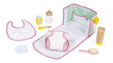 Prebaľovacia taška pre bábiku Nursery and Change Set Janod pre 36-42 cm bábiku 8 doplnkov od 24 mes J06501