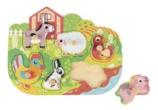 Drevené vkladacie puzzle s úchytom Farma Happy Farm Puzzle Janod 6 dielov od 18 mes J07096