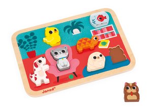 Drevené vkladacie puzzle pre najmenších Domáci miláčikovia Pets Chunky Puzzle Janod 7 dielov od 18 mes J07122