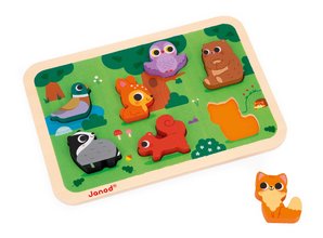 Drevené vkladacie puzzle pre najmenších Lesné zvieratká The Forest Chunky Puzzle Janod 7 dielov od 18 mes J07123