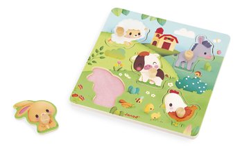 Drevené vkladacie puzzle s úchytom Zvieratká na farme Tactile Puzzle Janod 5 dielov od 18 mes J07129