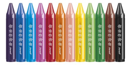 Háromszög alakú zsírkréták Wax Crayons Janod 12 szín 12 hó-tól J07401