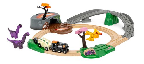 Drevená vláčikodráha Dobrodružná sada Dinosaur Adventure Set BRIO s vláčikom a 3 figúrky dinosaurov s magnetmi 21 dielov s od 3 rokov BRIO0943